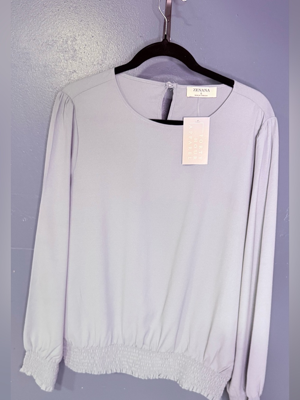 Zenana Outfitters Pastel blue Long-Sleeve Smocked Hem Top